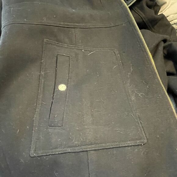 Michael Kors Classic Wool Pea Coat Black Lined Hood Zipper Closure 1X - Picture 9 of 10